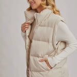 Medium Length Puffer Vest- Cream-Coat & Jackets- Hometown Style HTS, women's in store and online boutique located in Ingersoll, Ontario
