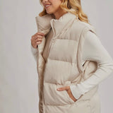 Medium Length Puffer Vest- Cream-Coat & Jackets- Hometown Style HTS, women's in store and online boutique located in Ingersoll, Ontario