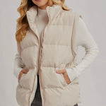 Medium Length Puffer Vest- Cream-Coat & Jackets- Hometown Style HTS, women's in store and online boutique located in Ingersoll, Ontario
