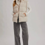 Medium Length Puffer Vest- Cream-Coat & Jackets- Hometown Style HTS, women's in store and online boutique located in Ingersoll, Ontario