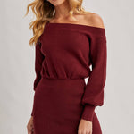 Ribbed Knit Sweater Blouson Dress - Burgundy-Casual Dresses- Hometown Style HTS, women's in store and online boutique located in Ingersoll, Ontario