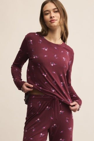 BELLA DITSY LS TOP - Merlot-Intimates- Hometown Style HTS, women's in store and online boutique located in Ingersoll, Ontario