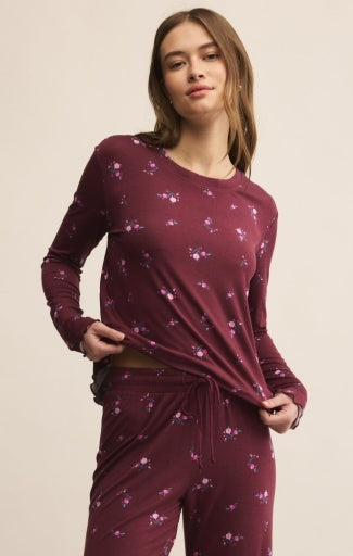 BELLA DITSY LS TOP - Merlot-Intimates- Hometown Style HTS, women's in store and online boutique located in Ingersoll, Ontario