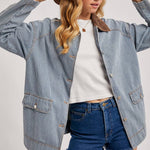 Denim Corduroy Collar Contrast Barn Coat-Coat & Jackets- Hometown Style HTS, women's in store and online boutique located in Ingersoll, Ontario