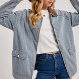 Denim Corduroy Collar Contrast Barn Coat-Coat & Jackets- Hometown Style HTS, women's in store and online boutique located in Ingersoll, Ontario