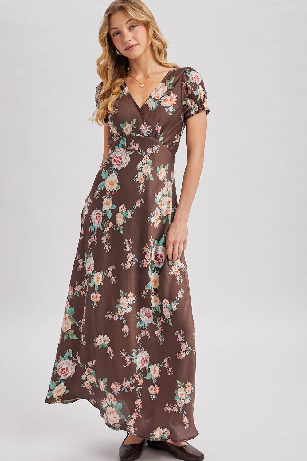 Floral Print V-Neck Back Self-Tie Maxi Dress-Special Occasion Dresses- Hometown Style HTS, women's in store and online boutique located in Ingersoll, Ontario