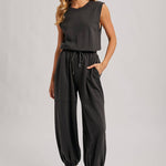 Drawstring Waist Sleeveless Knit Active Jumpsuit-Bottoms- Hometown Style HTS, women's in store and online boutique located in Ingersoll, Ontario