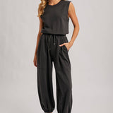 Drawstring Waist Sleeveless Knit Active Jumpsuit-Bottoms- Hometown Style HTS, women's in store and online boutique located in Ingersoll, Ontario
