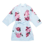 Women's Floral Satin Robe with Pockets-Light Blue&Red Blooms-Intimates- Hometown Style HTS, women's in store and online boutique located in Ingersoll, Ontario