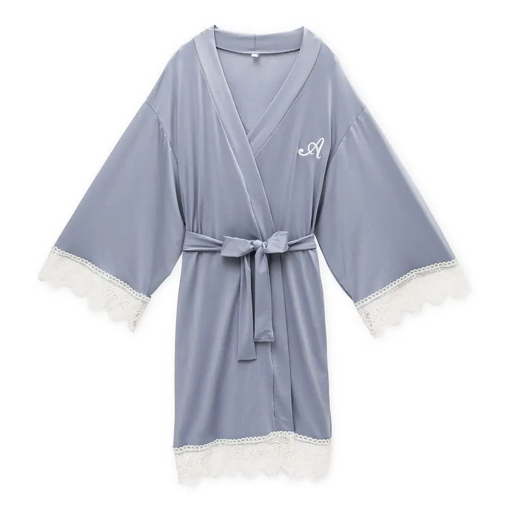 Women's Jersey Knit Robe with Lace Trim - Powder Blue-Intimates- Hometown Style HTS, women's in store and online boutique located in Ingersoll, Ontario