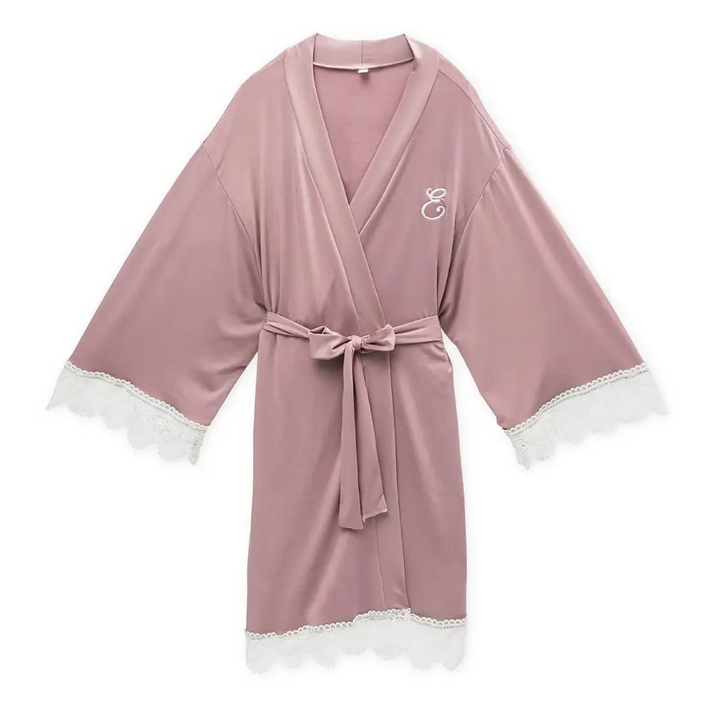 Women's Jersey Knit Robe with Lace Trim - Mauve-Intimates- Hometown Style HTS, women's in store and online boutique located in Ingersoll, Ontario
