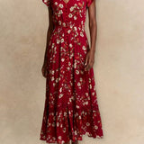 Garance Floral Button-Front Midi Dress with Short Sleeves-Special Occasion Dresses- Hometown Style HTS, women's in store and online boutique located in Ingersoll, Ontario