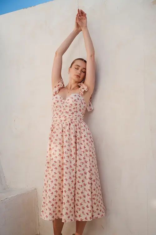 Floral Print Sweetheart Midi Dress with Bow-Special Occasion Dresses- Hometown Style HTS, women's in store and online boutique located in Ingersoll, Ontario