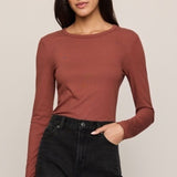 SECOND SKIN CREW LS - Dark Rosewood-Casual Tops- Hometown Style HTS, women's in store and online boutique located in Ingersoll, Ontario