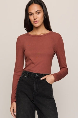 SECOND SKIN CREW LS - Dark Rosewood-Casual Tops- Hometown Style HTS, women's in store and online boutique located in Ingersoll, Ontario