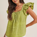 Afternoon Tea Cotton Poplin Relaxed Drape Ruffle Blouse Top-blouse- Hometown Style HTS, women's in store and online boutique located in Ingersoll, Ontario