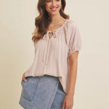 Easy Afternoon Tencel Stripe Flowy Peasant Blouse Top-blouse- Hometown Style HTS, women's in store and online boutique located in Ingersoll, Ontario