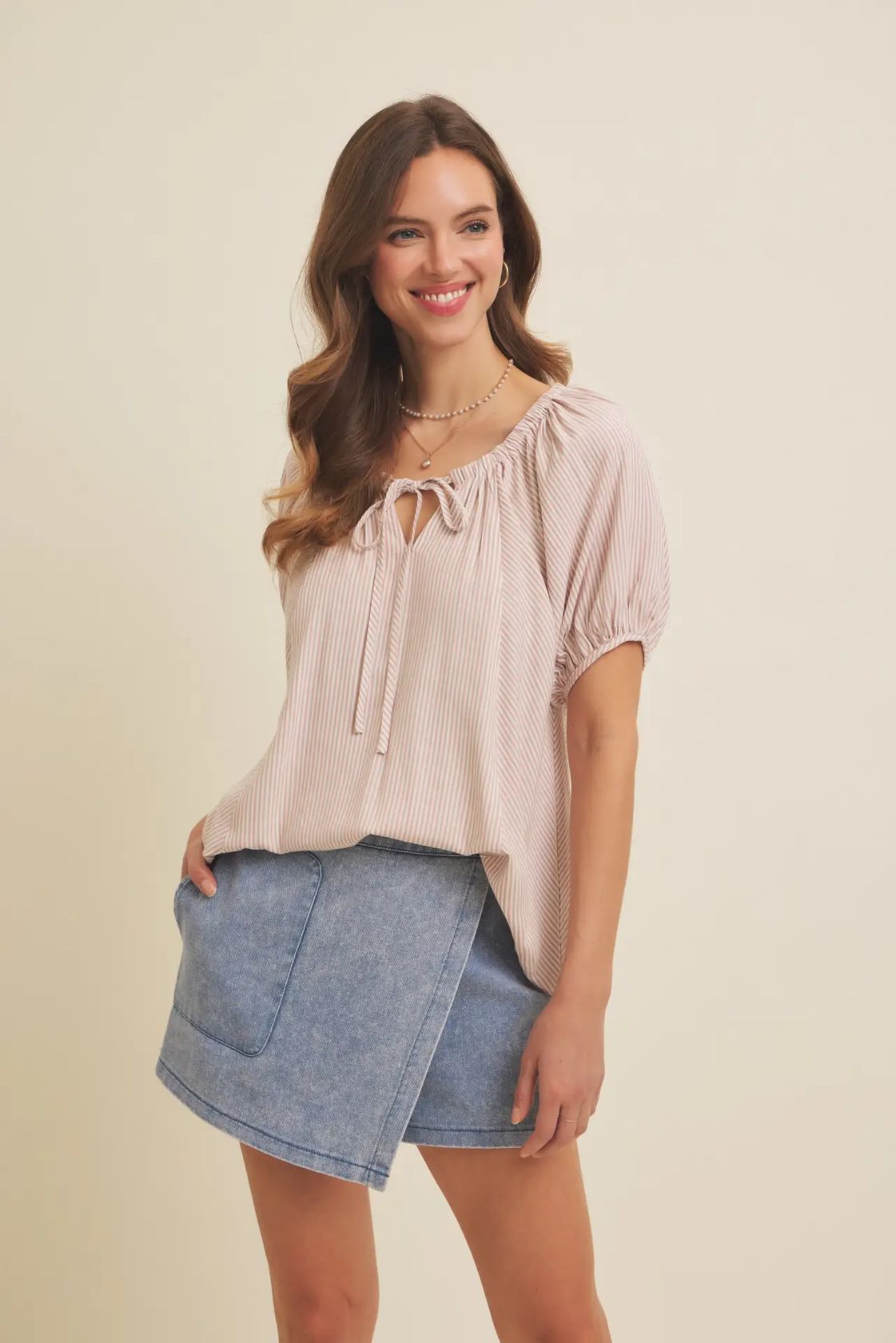 Easy Afternoon Tencel Stripe Flowy Peasant Blouse Top-blouse- Hometown Style HTS, women's in store and online boutique located in Ingersoll, Ontario