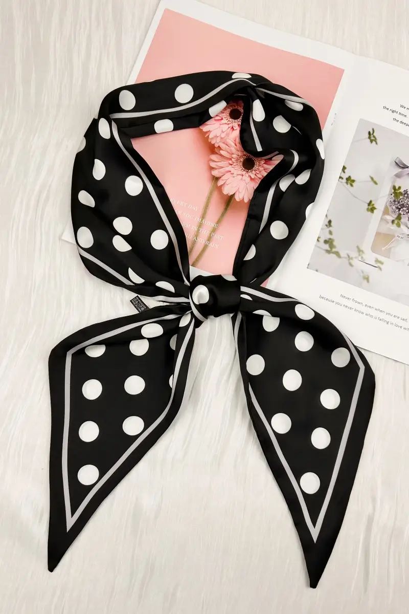 Black Polka Dot Satin Silky Skinny Scarf-Accessories- Hometown Style HTS, women's in store and online boutique located in Ingersoll, Ontario