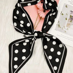 Black Polka Dot Satin Silky Skinny Scarf-Accessories- Hometown Style HTS, women's in store and online boutique located in Ingersoll, Ontario
