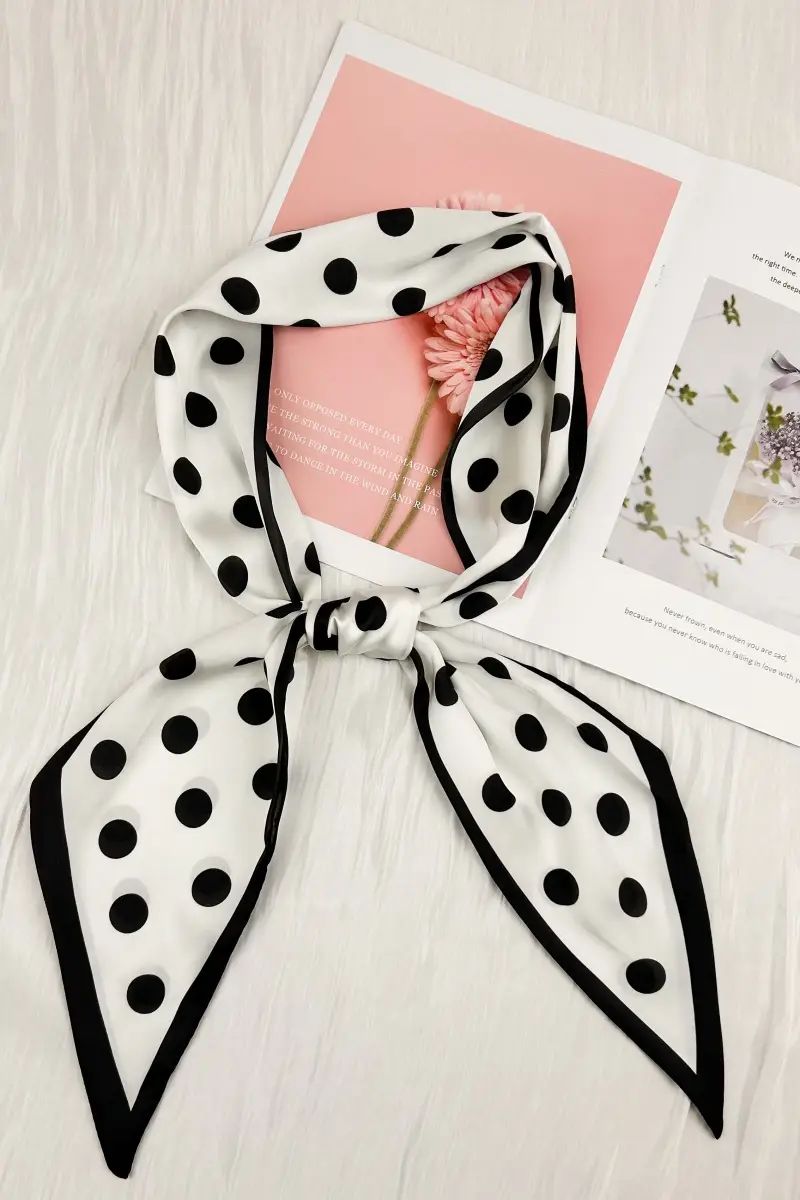 White Polka Dot Satin Silky Skinny Scarf-Accessories- Hometown Style HTS, women's in store and online boutique located in Ingersoll, Ontario