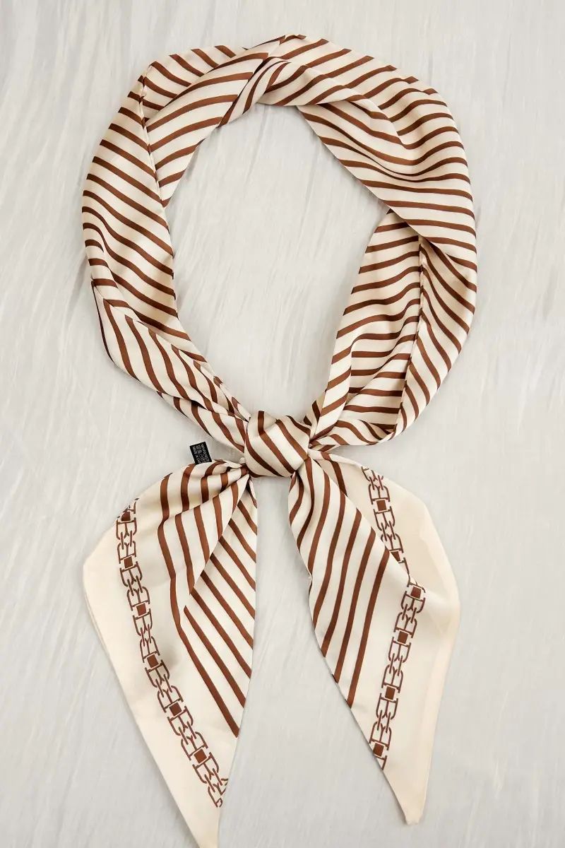 Caramel Striped Satin Silky Skinny Scarf-Accessories- Hometown Style HTS, women's in store and online boutique located in Ingersoll, Ontario