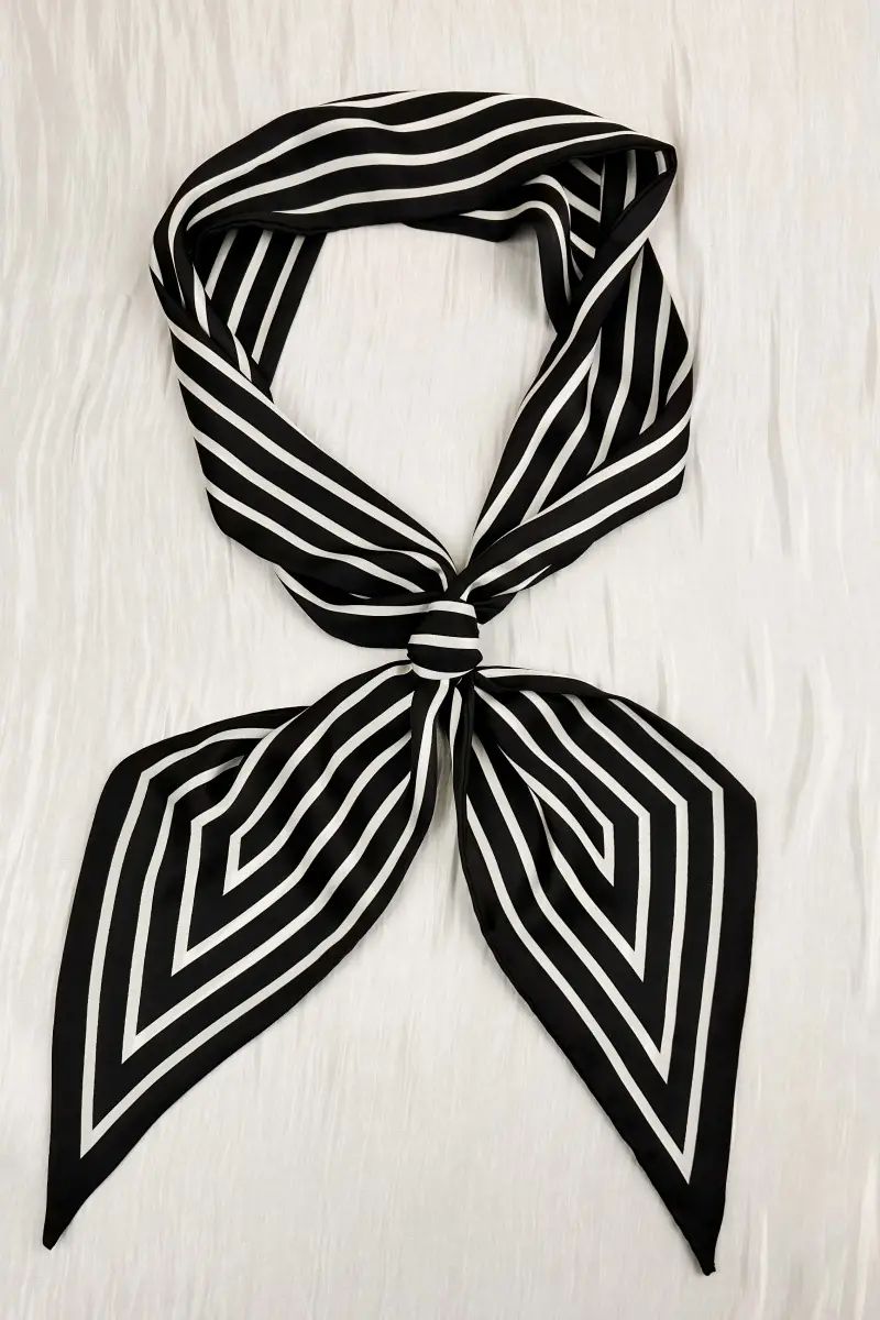 French Styles Striped Satin Silky Skinny Scarf - Black-Accessories- Hometown Style HTS, women's in store and online boutique located in Ingersoll, Ontario