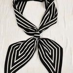 French Styles Striped Satin Silky Skinny Scarf - Black-Accessories- Hometown Style HTS, women's in store and online boutique located in Ingersoll, Ontario