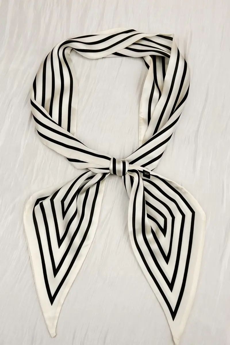 French Styles Striped Satin Silky Skinny Scarf - White-Accessories- Hometown Style HTS, women's in store and online boutique located in Ingersoll, Ontario