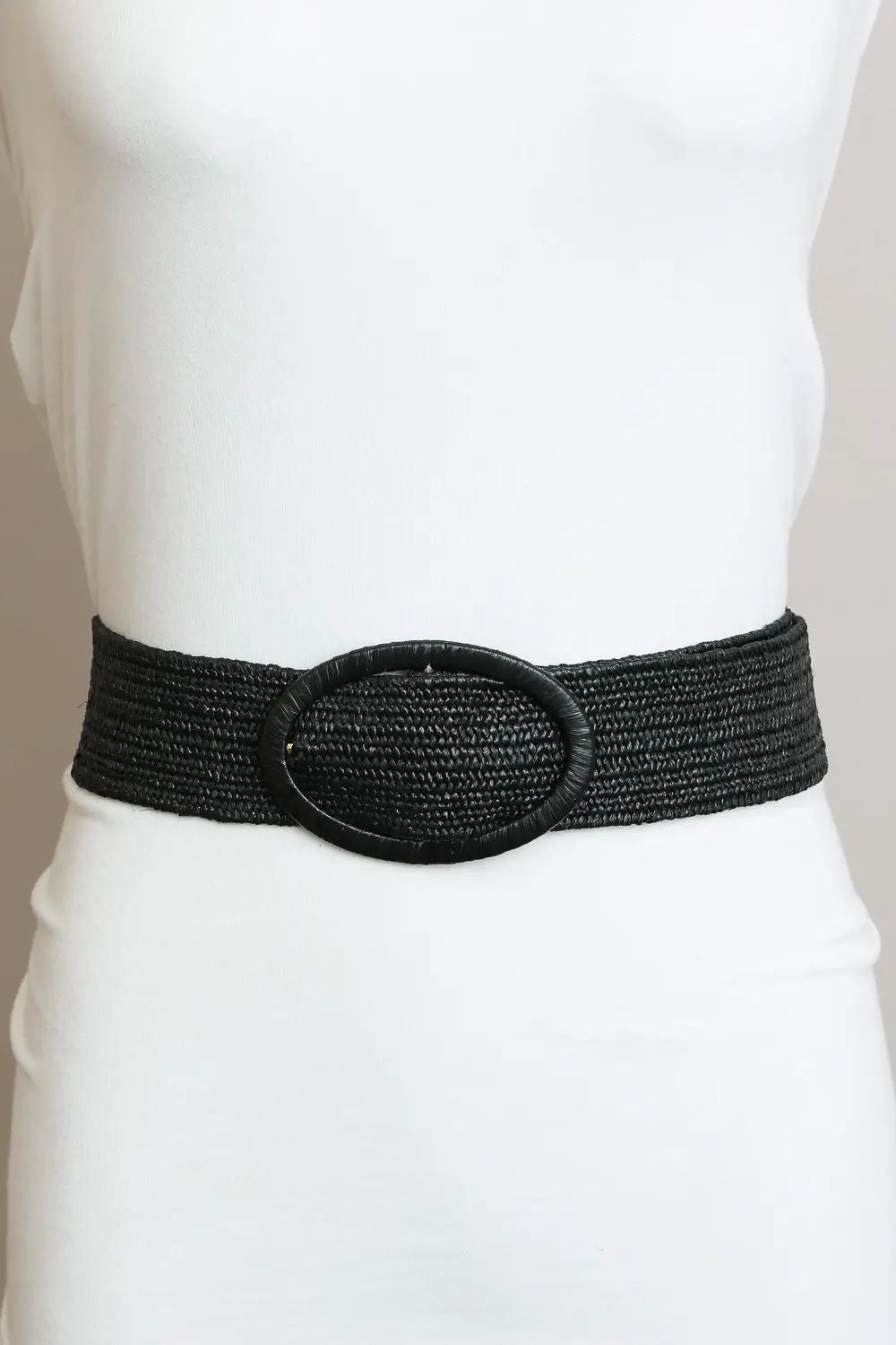 Raffia Oval Buckle Belt - Black-Accessories- Hometown Style HTS, women's in store and online boutique located in Ingersoll, Ontario