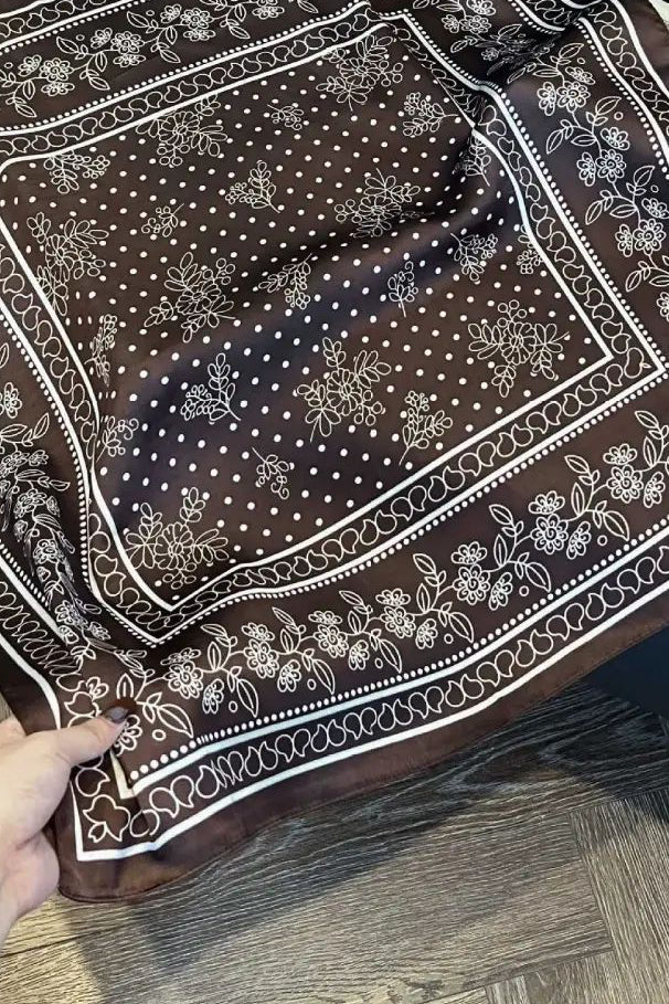 Floral Dot Satin Square Scarves – Brown- Hometown Style HTS, women's in store and online boutique located in Ingersoll, Ontario