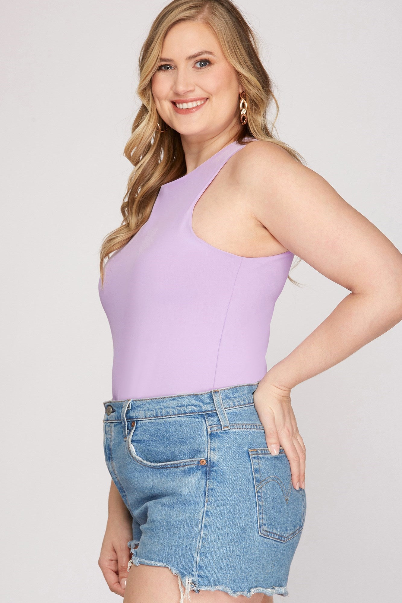High Neck Bodysuit - Lavender-bodysuit- Hometown Style HTS, women's in store and online boutique located in Ingersoll, Ontario