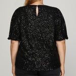 Sequin Half Puff Sleeve Sequin Top - Black-Tops- Hometown Style HTS, women's in store and online boutique located in Ingersoll, Ontario