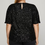 Sequin Half Puff Sleeve Sequin Top - Black-Tops- Hometown Style HTS, women's in store and online boutique located in Ingersoll, Ontario