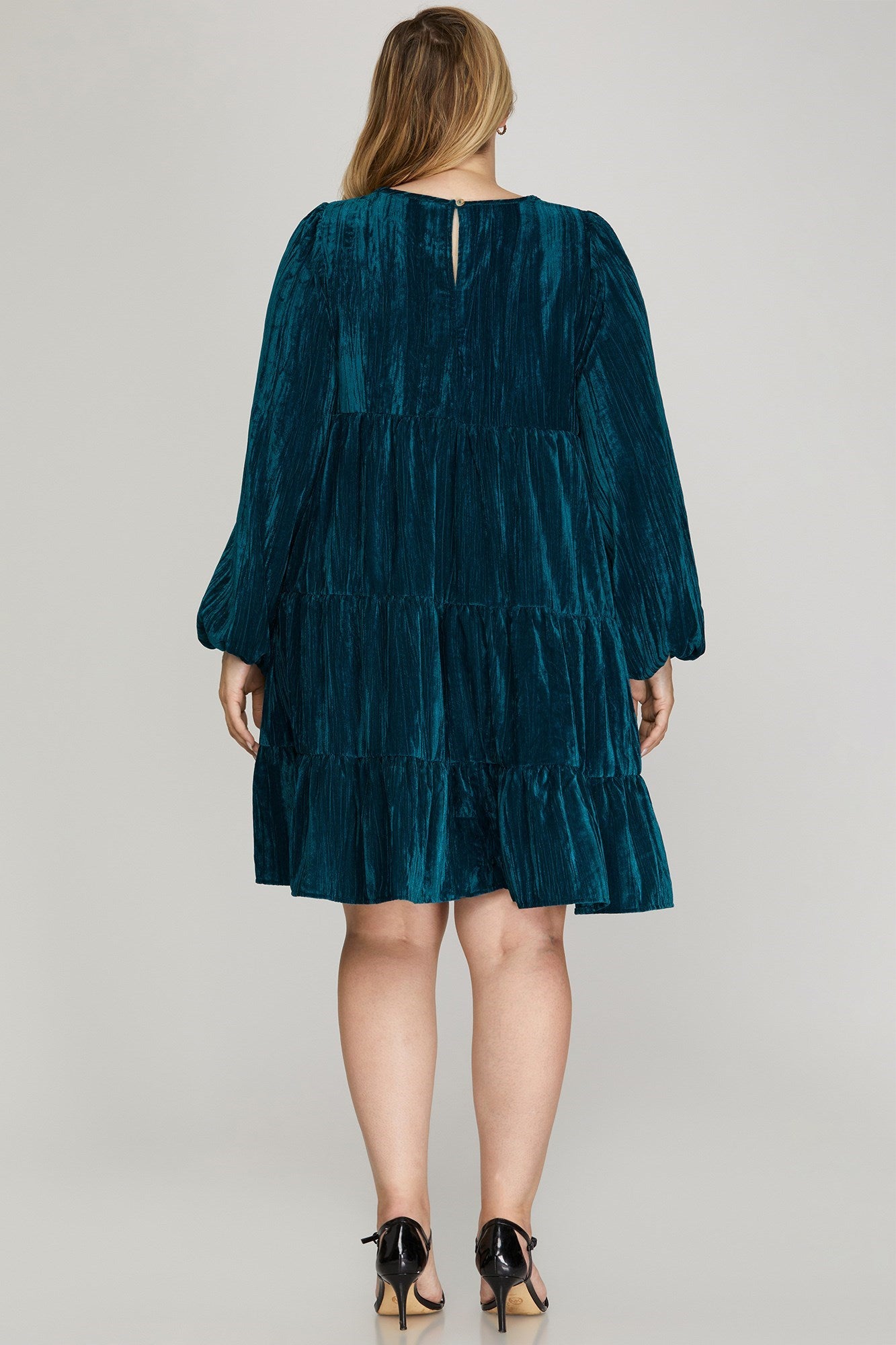 Velvet Tiered Dress - Teal - EX-Dress- Hometown Style HTS, women's in store and online boutique located in Ingersoll, Ontario