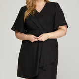 Flutter Sleeve Wrap Dress - Black-dress- Hometown Style HTS, women's in store and online boutique located in Ingersoll, Ontario