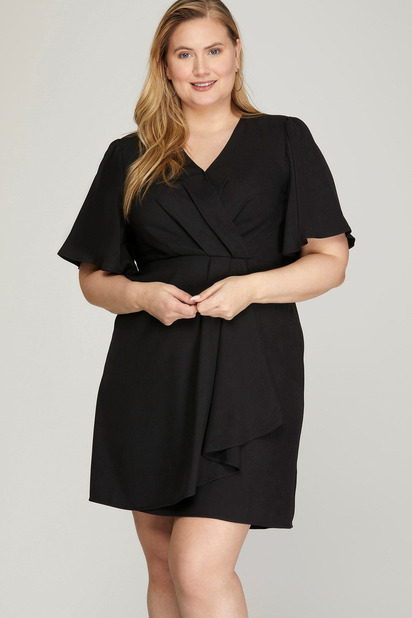 Flutter Sleeve Wrap Dress - Black-dress- Hometown Style HTS, women's in store and online boutique located in Ingersoll, Ontario