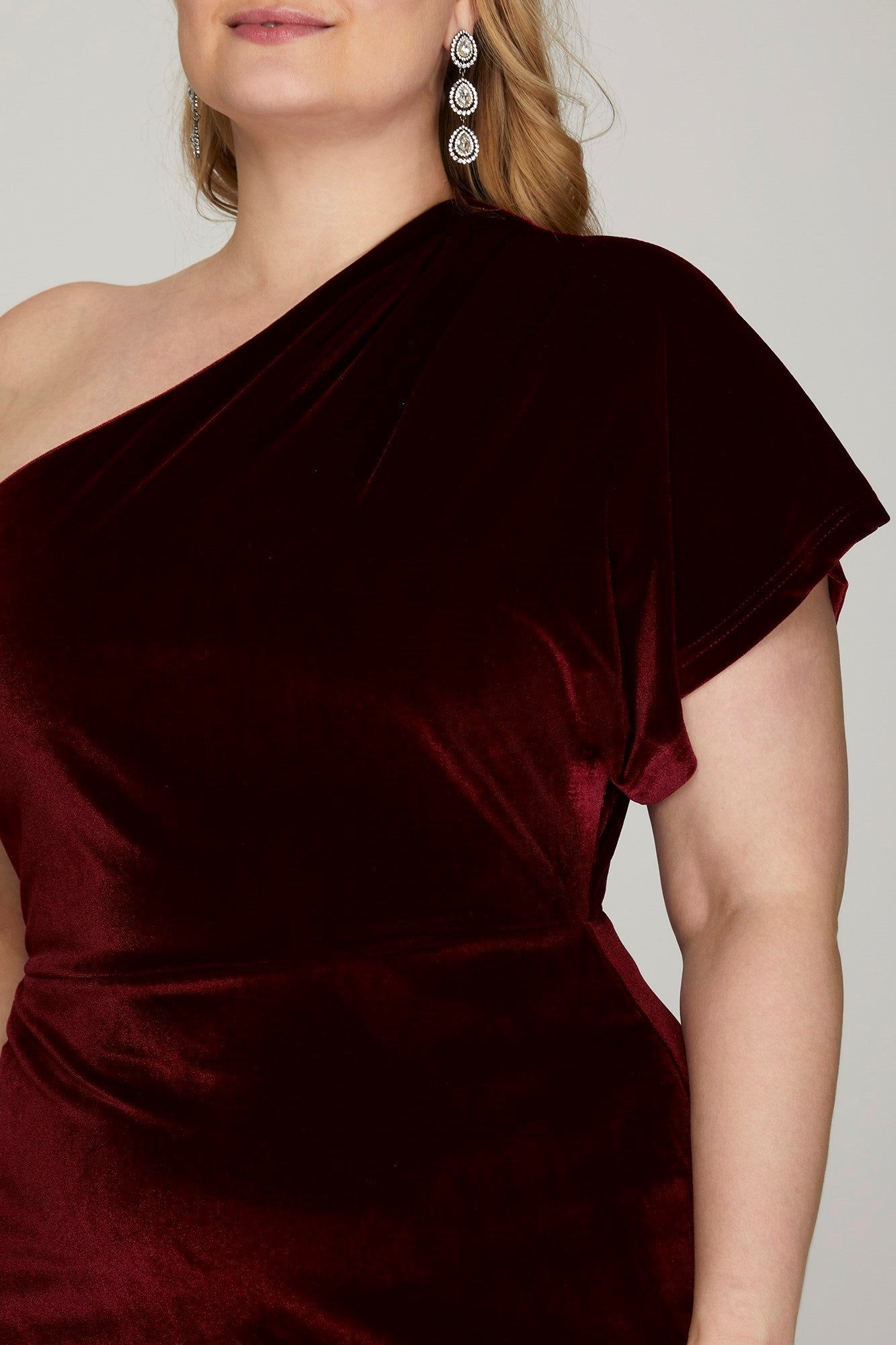 One Shoulder Velvet Wrap Dress - Wine-dresses- Hometown Style HTS, women's in store and online boutique located in Ingersoll, Ontario