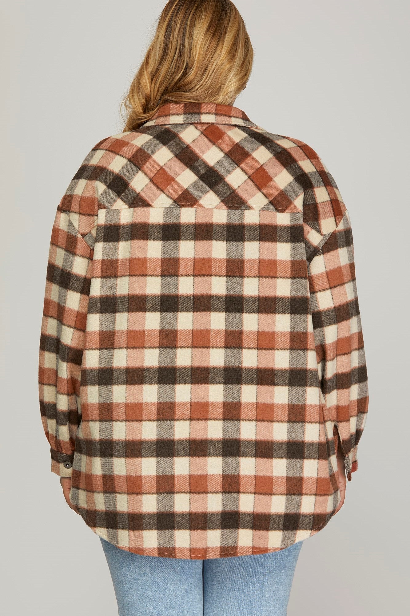 Plaid Shacket - Cinnamon-jacket- Hometown Style HTS, women's in store and online boutique located in Ingersoll, Ontario