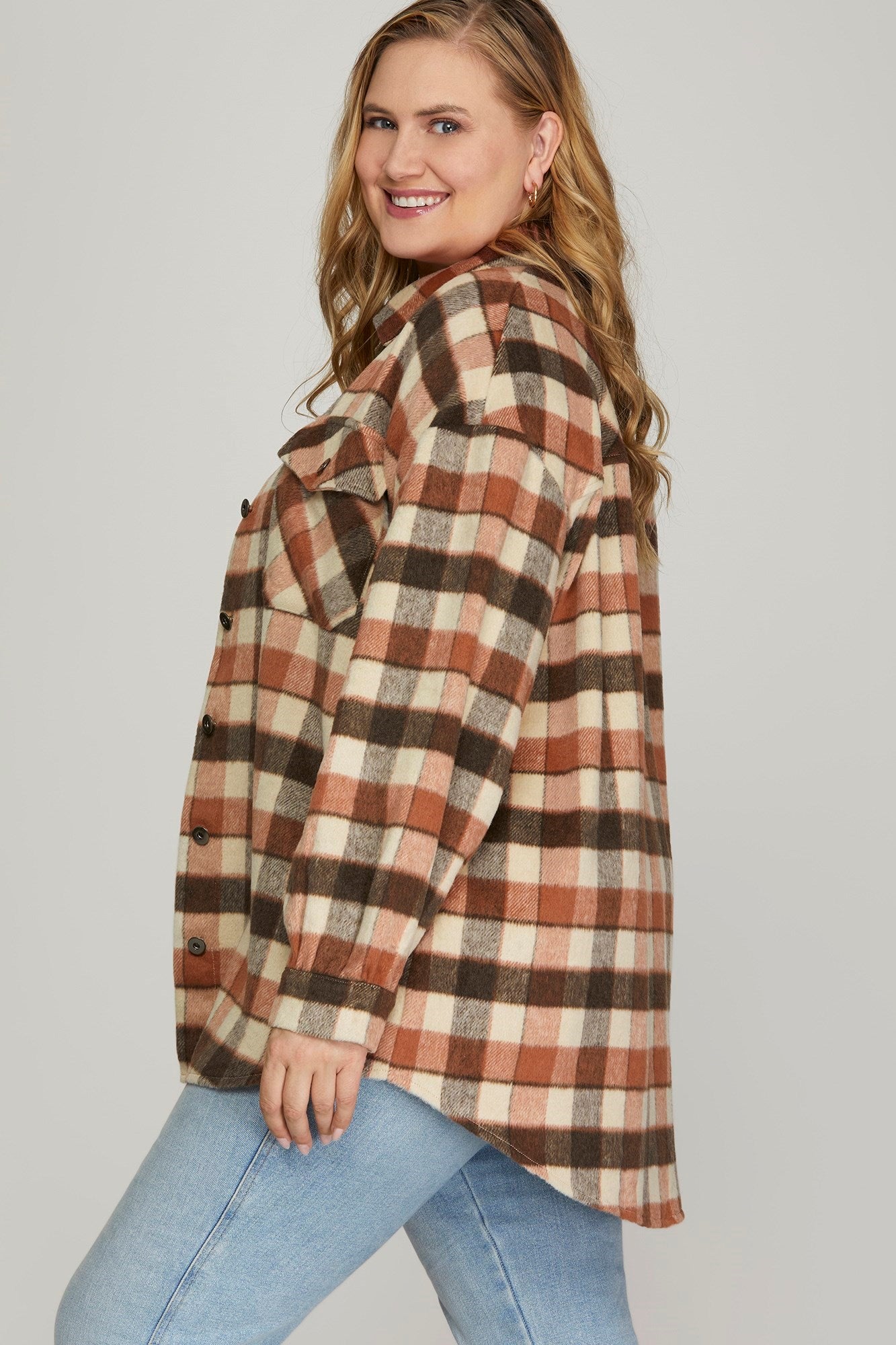 Plaid Shacket - Cinnamon-jacket- Hometown Style HTS, women's in store and online boutique located in Ingersoll, Ontario