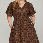 Balloon Sleeve Floral Dress - Brown-dress- Hometown Style HTS, women's in store and online boutique located in Ingersoll, Ontario