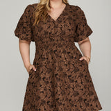 Balloon Sleeve Floral Dress - Brown-dress- Hometown Style HTS, women's in store and online boutique located in Ingersoll, Ontario