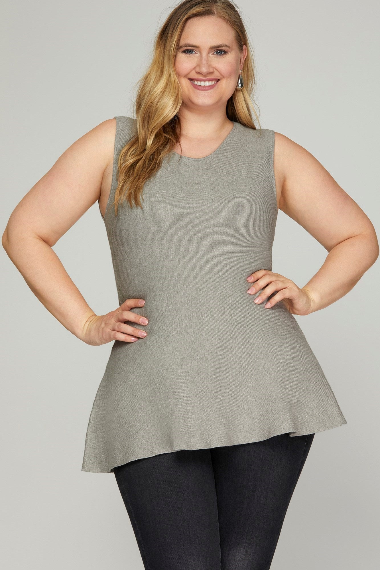 Sleeveless Peplum Sweater Top - Grey-Tops- Hometown Style HTS, women's in store and online boutique located in Ingersoll, Ontario