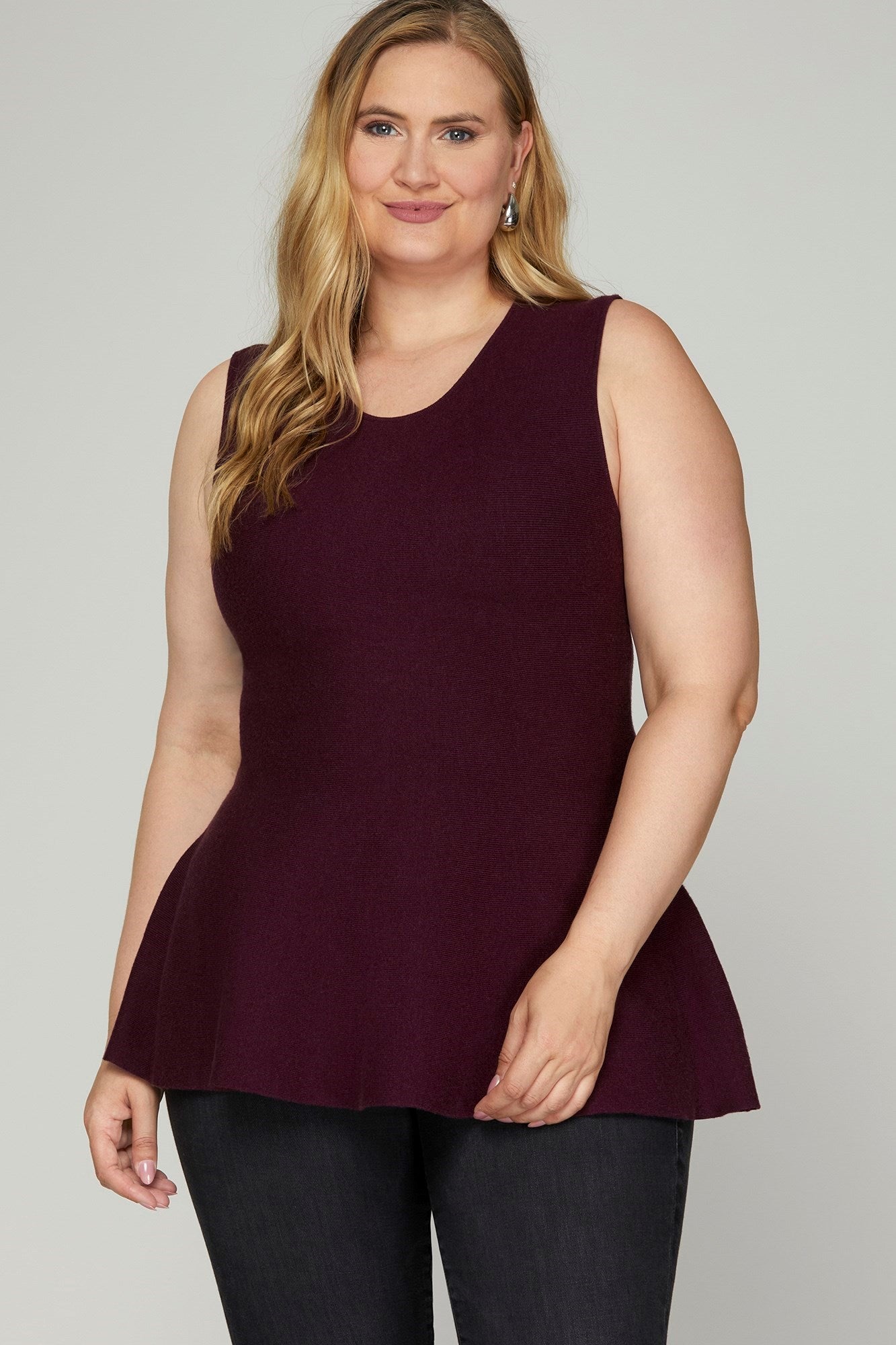 Sleeveless Peplum Sweater Top - Purple-tops- Hometown Style HTS, women's in store and online boutique located in Ingersoll, Ontario