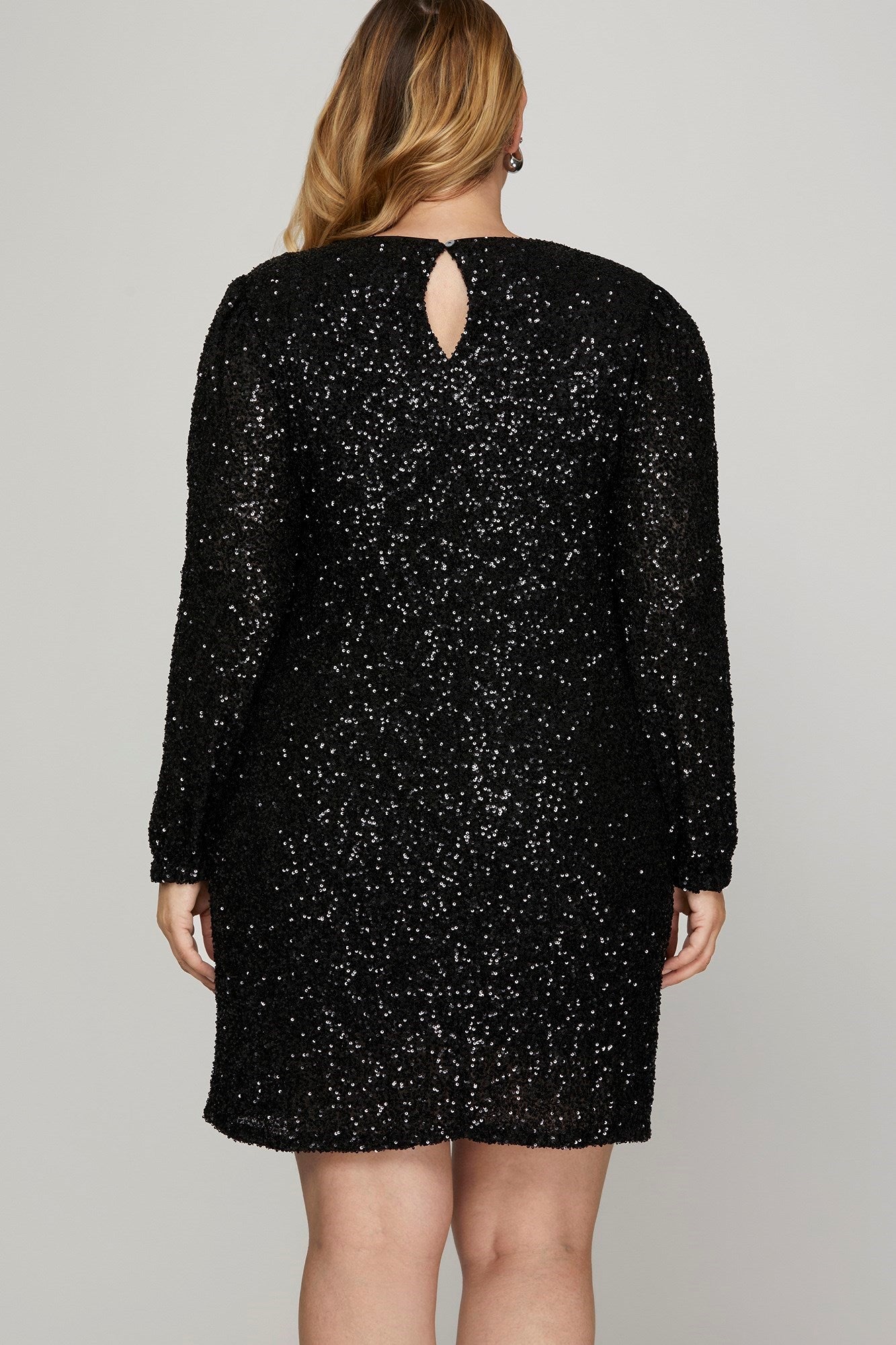 Long Sleeve Sequin Dress -Black-dress- Hometown Style HTS, women's in store and online boutique located in Ingersoll, Ontario