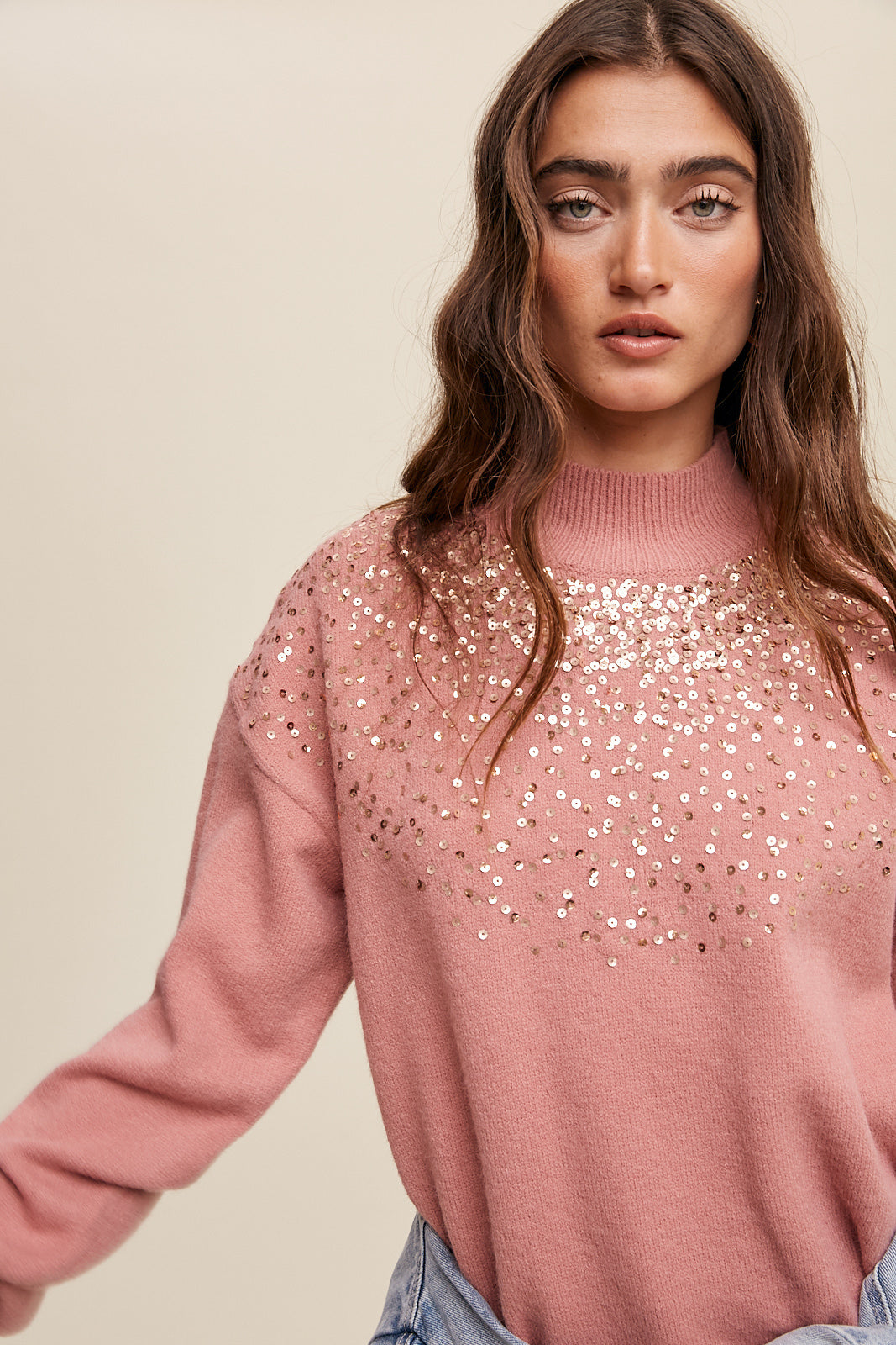 Sprinkled Sequin Sweater - Terracotta-Sweater- Hometown Style HTS, women's in store and online boutique located in Ingersoll, Ontario