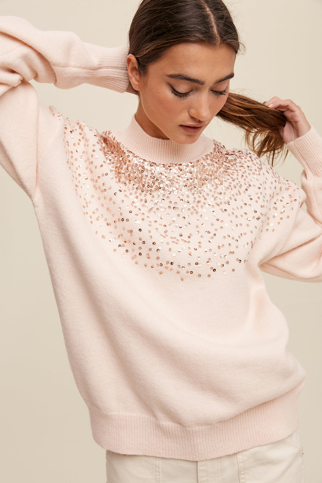 Sprinkled Sequin Sweater - Blush-Sweater- Hometown Style HTS, women's in store and online boutique located in Ingersoll, Ontario