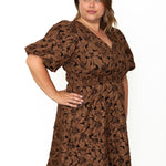 Balloon Sleeve Floral Dress - Brown-dress- Hometown Style HTS, women's in store and online boutique located in Ingersoll, Ontario