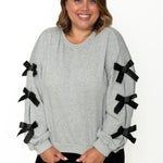 Ribbon Bow Sweatshirt - Heather Grey-Sweater- Hometown Style HTS, women's in store and online boutique located in Ingersoll, Ontario