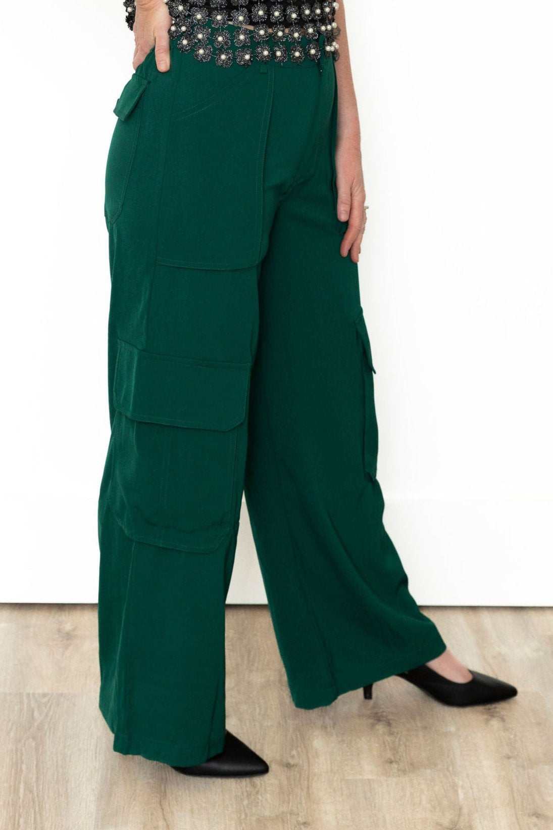 High Waist Cargo Pants - Hunter Green-dress pants- Hometown Style HTS, women's in store and online boutique located in Ingersoll, Ontario